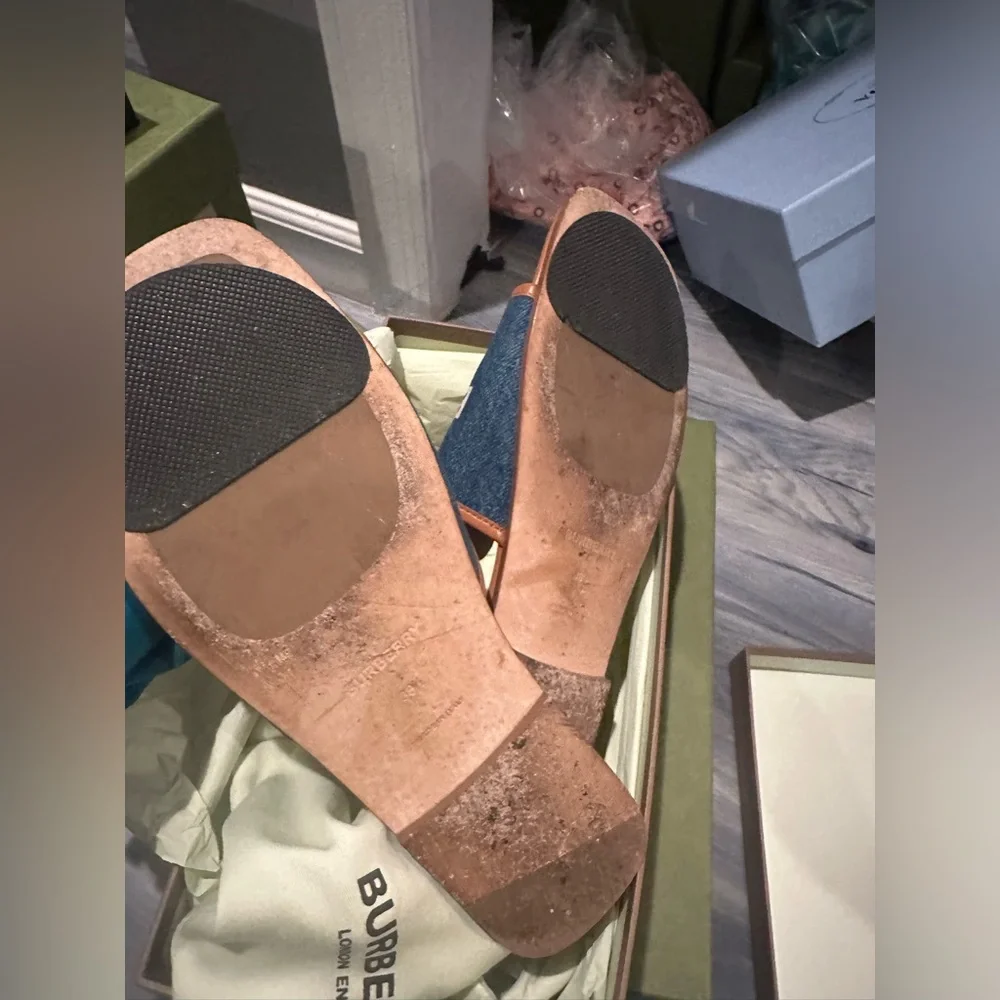 Burberry Carolyn Logo Printed Denim Slides 38.5 - Picture 4 of 7